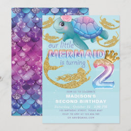 Invitación Purpurina de oro azul rosado de la Sirena de segun