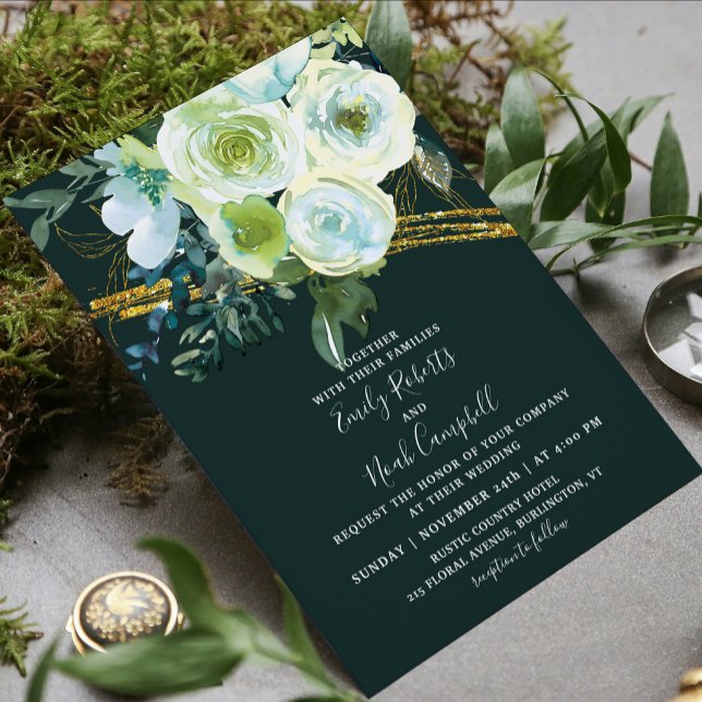 Invitación Purpurina de oro azul turquesa verde  Boda de foto (Subido por el creador)