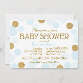 Invitación Purpurina de oro Baby Blue puntos dispersos Baby S