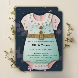 Invitación Purpurina de oro Baby Clothes Floral Baby Shower
