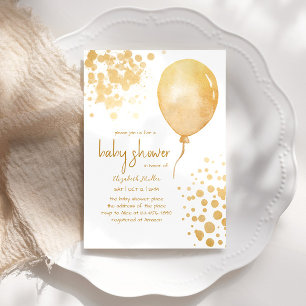 Invitación Purpurina de oro Balón Chica simple Baby Shower
