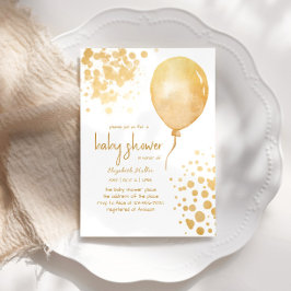 Invitación Purpurina de oro Balón Chica simple Baby Shower