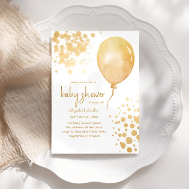 Invitación Purpurina de oro Balón Chica simple Baby Shower (Subido por el creador)