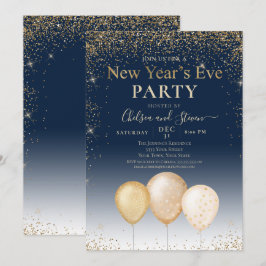 Invitación Purpurina de oro Balón Fiesta de Nochevieja