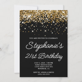 Invitación Purpurina de oro Black 21st Birthday