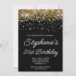 Invitación Purpurina de oro Black 21st Birthday