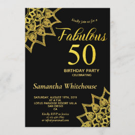 Invitación Purpurina de oro Black Fabulous 50 Birthday