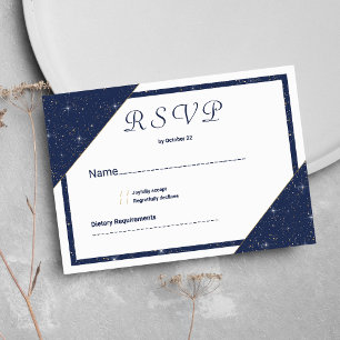 Invitación Purpurina de oro blanco azul marino geométrico RSV