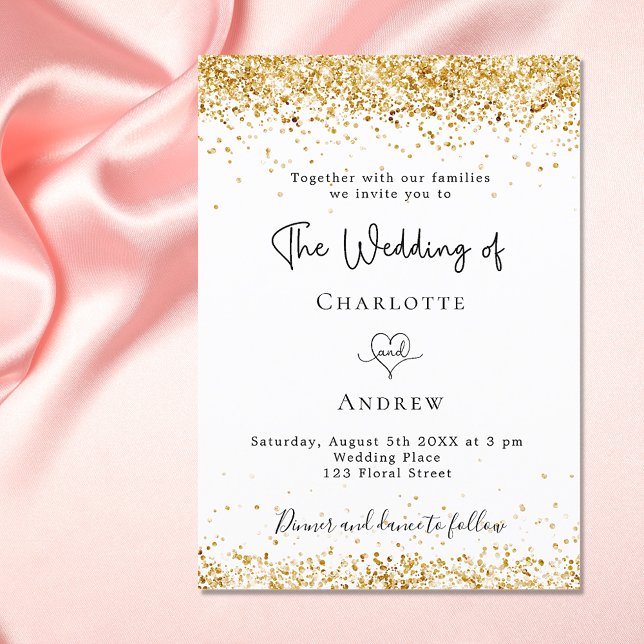 Invitación purpurina de oro blanco boda guión elegante (Subido por el creador)