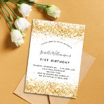 Invitación Purpurina de oro blanco de cumpleaños elegante<br><div class="desc">Para una elegante fiesta de cumpleaños número 40 (o cualquier edad). Un fondo blanco moda. Decorado con purpurinas de oro falso,  chispas. Personalice y agregue un nombre,  edad y detalles del fiesta. El nombre se escribe con un guión de estilo con letras a mano</div>