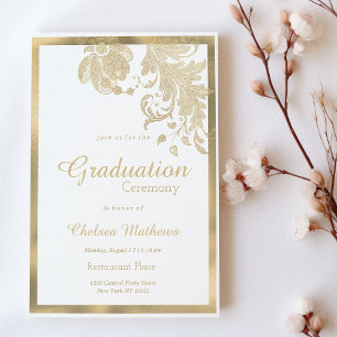 Invitación Purpurina de oro blanco de lujo flores glam Gradua