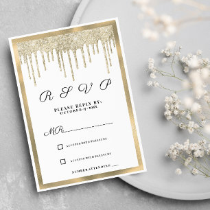 Invitación Purpurina de oro blanco de lujo gotea RSVP
