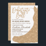 Invitación Purpurina de oro blanco espumoso vestido Debutante<br><div class="desc">Esta invitación lujosa, brillante y glamurosa a Debutante Ball es el diseño perfecto para una joven elegante y moda. Su diseño presenta un falso vestido de princesa de sirena purpurina dorada impreso en un sencillo fondo blanco con tipografía personalizado dorada. En la parte posterior está la cintura y el patrón...</div>