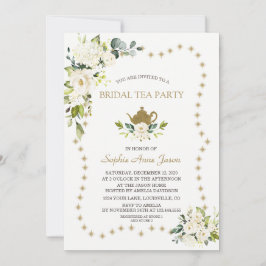 Invitación Purpurina de oro blanco floral Fiesta de ducha de 