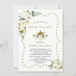 Invitación Purpurina de oro blanco floral Fiesta de ducha de