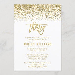 Invitación Purpurina de oro blanco moderno 30 cumpleaños