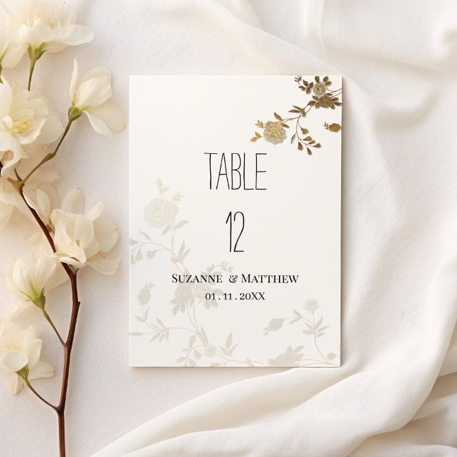 Invitación Purpurina de oro blanco simple floral Números de t (Simple white gold glitter floral Table Numbers )