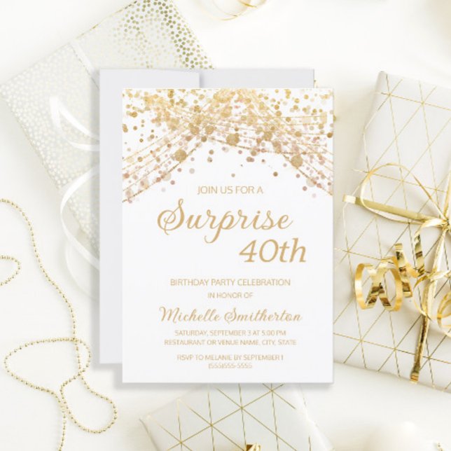 Invitación Purpurina de Oro Blanco Sorpresa 40 cumpleaños (Subido por el creador)