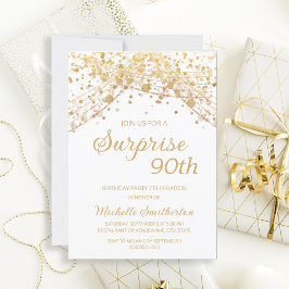 Invitación Purpurina de Oro Blanco Sorpresa 90 cumpleaños