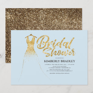 Invitación Purpurina de oro Boda Gown Dusty Blue Bridal Showe