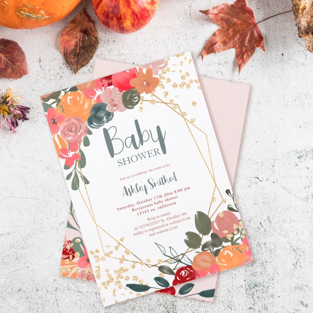 Invitación Purpurina de oro boho acuarela floral ducha de beb (Subido por el creador)