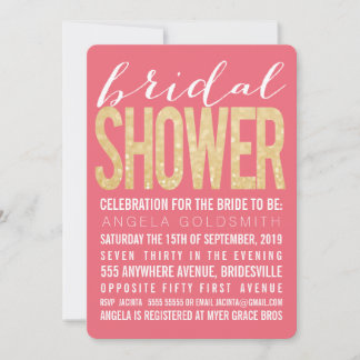 Invitación Purpurina de Oro Bridal Salmon Fiesta invita