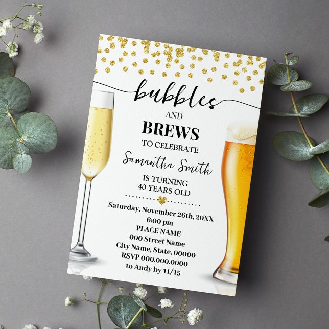Invitación Purpurina de oro burbujas y breves adultos Cumplea (Subido por el creador)