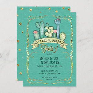 Invitación Purpurina de oro Cactus Fiesta Ensayo Cena