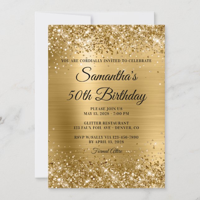 Invitación Purpurina de oro Cepillado Relieve metalizado 50 c (Anverso)