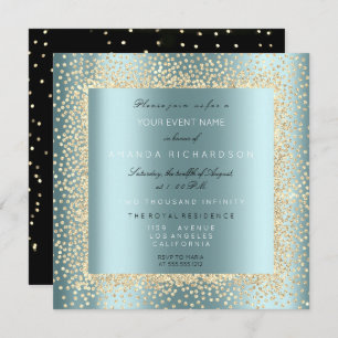 Invitación Purpurina de oro Champaigne Black Aqua Blue Confet