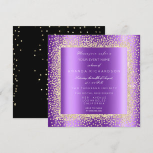 Invitación Purpurina de oro Champaigne Black Confetti Purple 