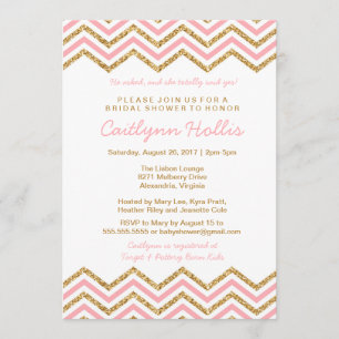 Invitación Purpurina de oro Chevron Bebé, novia o cumpleaño