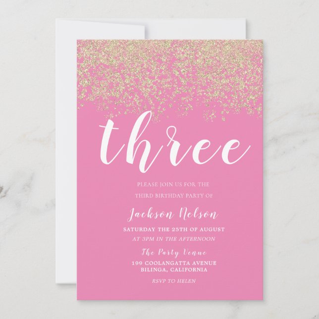 Invitación Purpurina de oro Chicas rosados Fiesta de cumpleañ (Anverso)