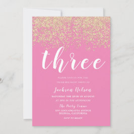 Invitación Purpurina de oro Chicas rosados Fiesta de cumpleañ