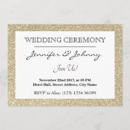 Invitación Purpurina de oro con marco brillante