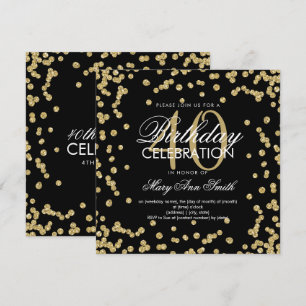 Invitación Purpurina de oro Confetti 40 cumpleaños Negro blan