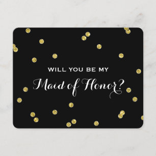 Invitación Purpurina de oro Confetti Black Maid of Honor