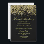 Invitación Purpurina de oro Confetti Black Sweet 16 Invitació<br><div class="desc">Purpurina de oro Confetti Black Sweet 16 Invitación Hermosa Purpurina Faux Gold Invitación Confetti. Colección coincidente en Nicho y tienda Nest. Diseño Cortesía de Studio Dinamarca</div>