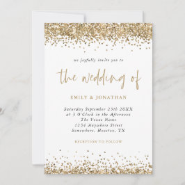 Invitación Purpurina de oro Confetti Borders Script Boda