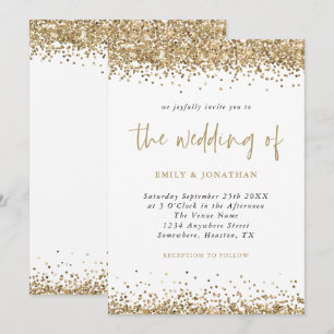 Invitación Purpurina de oro Confetti Borders Script Boda