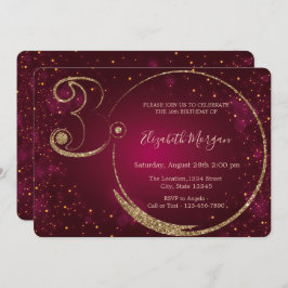 Invitación Purpurina de oro Confetti Burgundy 30 cumpleaños
