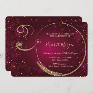 Invitación Purpurina de oro Confetti Burgundy 30 cumpleaños