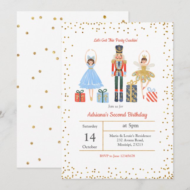 Invitación Purpurina de oro Confetti Cumpleaños Invite a un N (Anverso / Reverso)