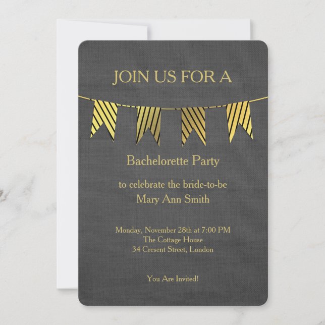 Invitación Purpurina de oro Confetti esparce Bachelorette Neg (Anverso)
