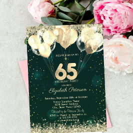 Invitación Purpurina de oro Confetti Globos Green 65 cumpleañ