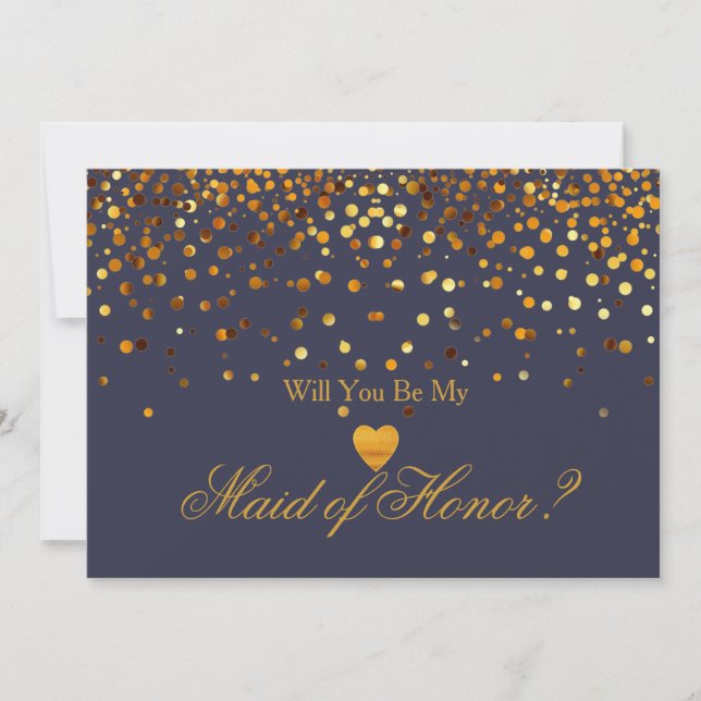 Invitación Purpurina de oro Corazón Faux criada de honor (Anverso)