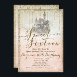 Invitación Purpurina de oro cuento de hadas Castillo de cuent<br><div class="desc">Purpurina de Oro Fairytale Storybook Castle Sweet 16 invitaciones</div>