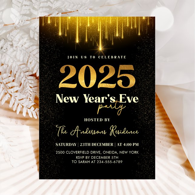 Invitación purpurina de Oro de Año Nuevo 2025 Fiesta (Subido por el creador)