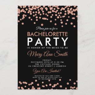 Invitación Purpurina de oro de Bachelorette Party Rosa Confet