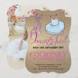 Invitación Purpurina de oro de Birthday Photo Ballerina